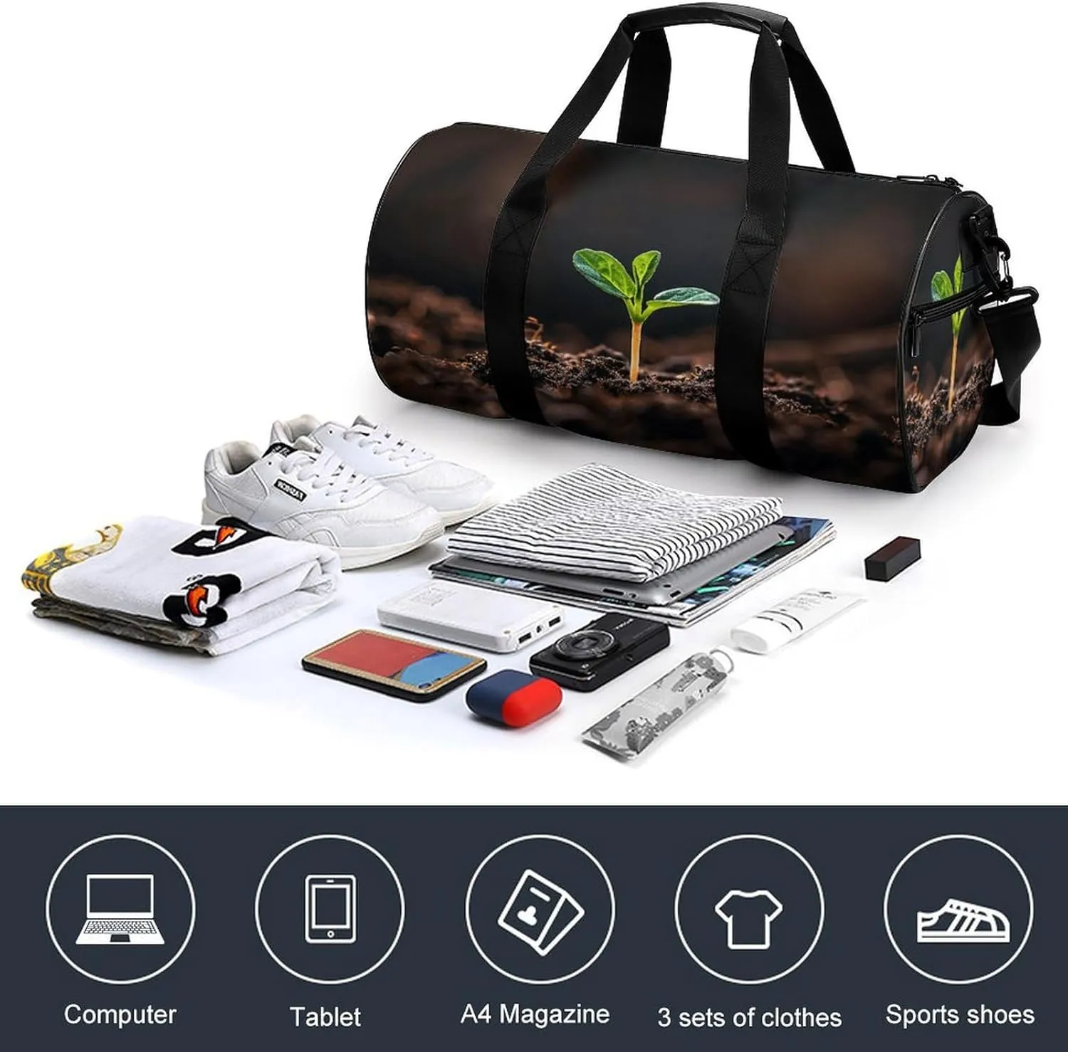 Travel Duffel Bag for Men And Women,A Seedling Sprouts Waterproof Sports Fitness Bag Portable Travel Duffel Bag