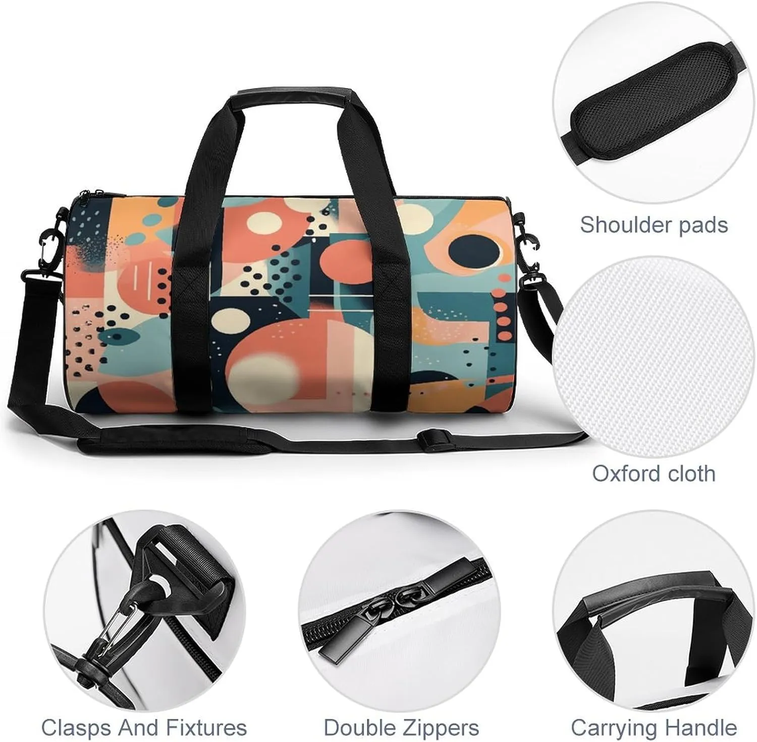 Travel Duffel Bag for Men And Women,Abstract Shape Style Waterproof Sports Fitness Bag Portable Travel Duffel Bag