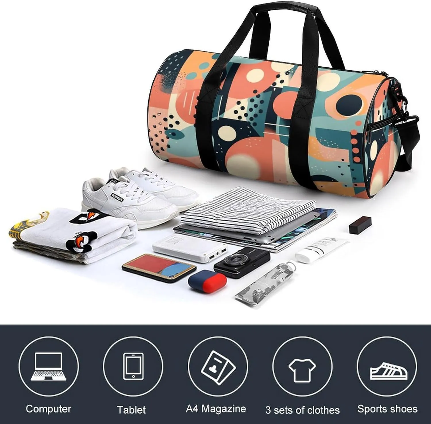 Travel Duffel Bag for Men And Women,Abstract Shape Style Waterproof Sports Fitness Bag Portable Travel Duffel Bag