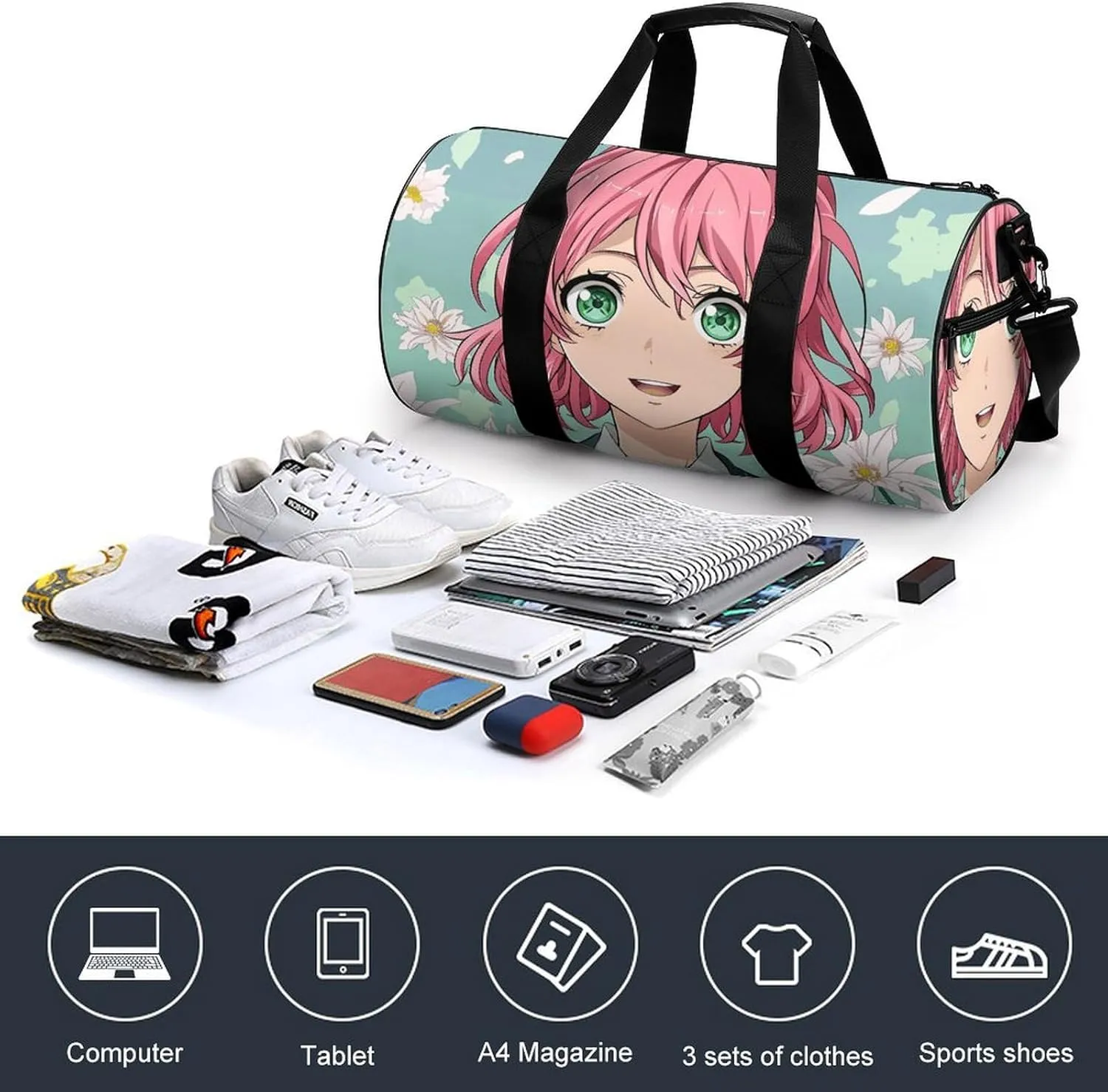 Travel Duffel Bag for Men And Women,Anime Girl Image Waterproof Sports Fitness Bag Portable Travel Duffel Bag