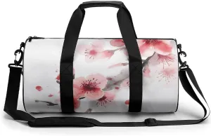 Travel Duffel Bag for Men And Women,Asian Watercolor Cherry Florals Waterproof Sports Fitness Bag Portable Travel Duffel Bag, 17.7in/9in/9in