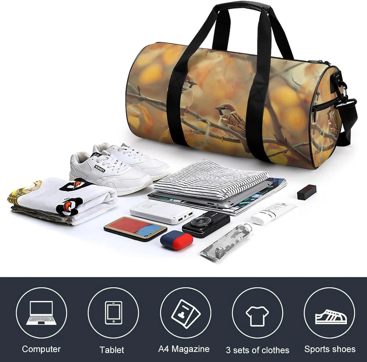 Travel Duffel Bag for Men And Women,Birds Lower Their Heads Waterproof Sports Fitness Bag Portable Travel Duffel Bag