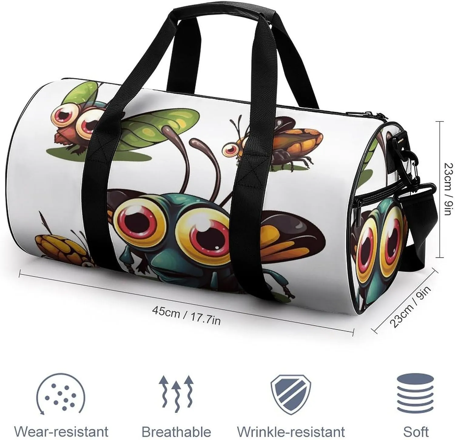 Travel Duffel Bag for Men And Women,Cartoon Insect Waterproof Sports Fitness Bag Portable Travel Duffel Bag