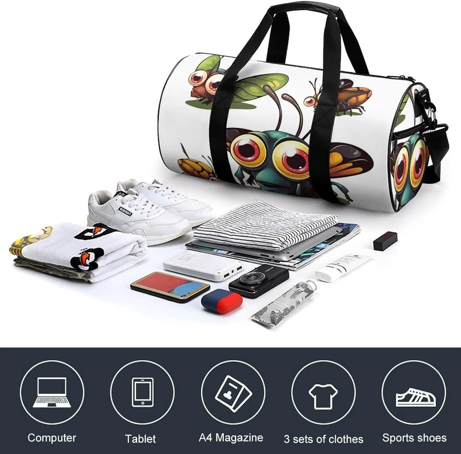 Travel Duffel Bag for Men And Women,Cartoon Insect Waterproof Sports Fitness Bag Portable Travel Duffel Bag