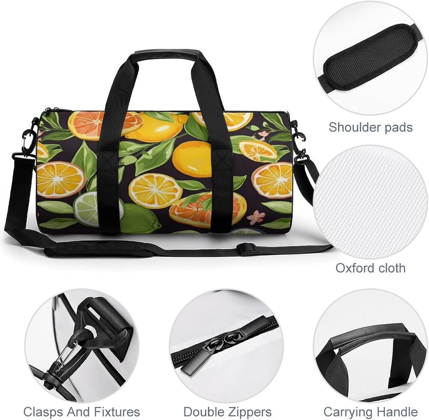Travel Duffel Bag for Men And Women,Citrus Fruit Pattern Waterproof Sports Fitness Bag Portable Travel Duffel Bag, 17.7in/9in/9in