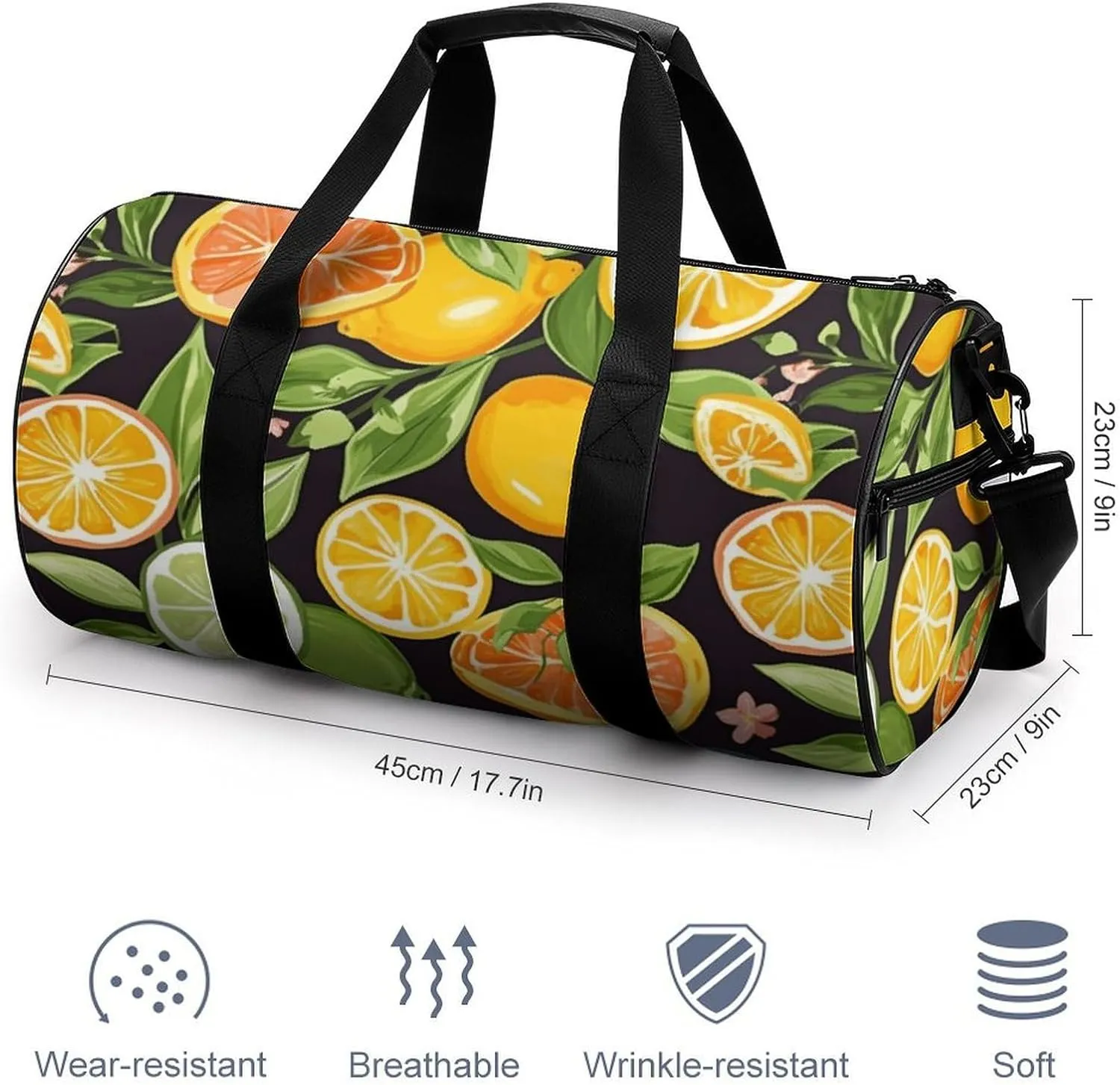 Travel Duffel Bag for Men And Women,Citrus Fruit Pattern Waterproof Sports Fitness Bag Portable Travel Duffel Bag, 17.7in/9in/9in