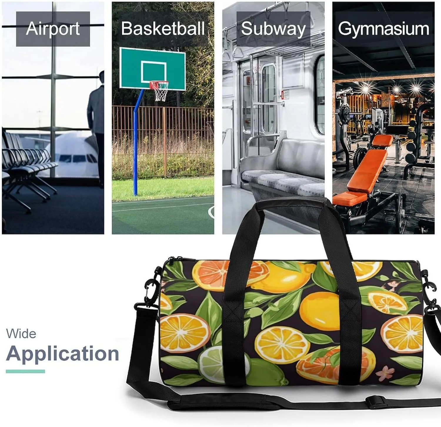 Travel Duffel Bag for Men And Women,Citrus Fruit Pattern Waterproof Sports Fitness Bag Portable Travel Duffel Bag, 17.7in/9in/9in