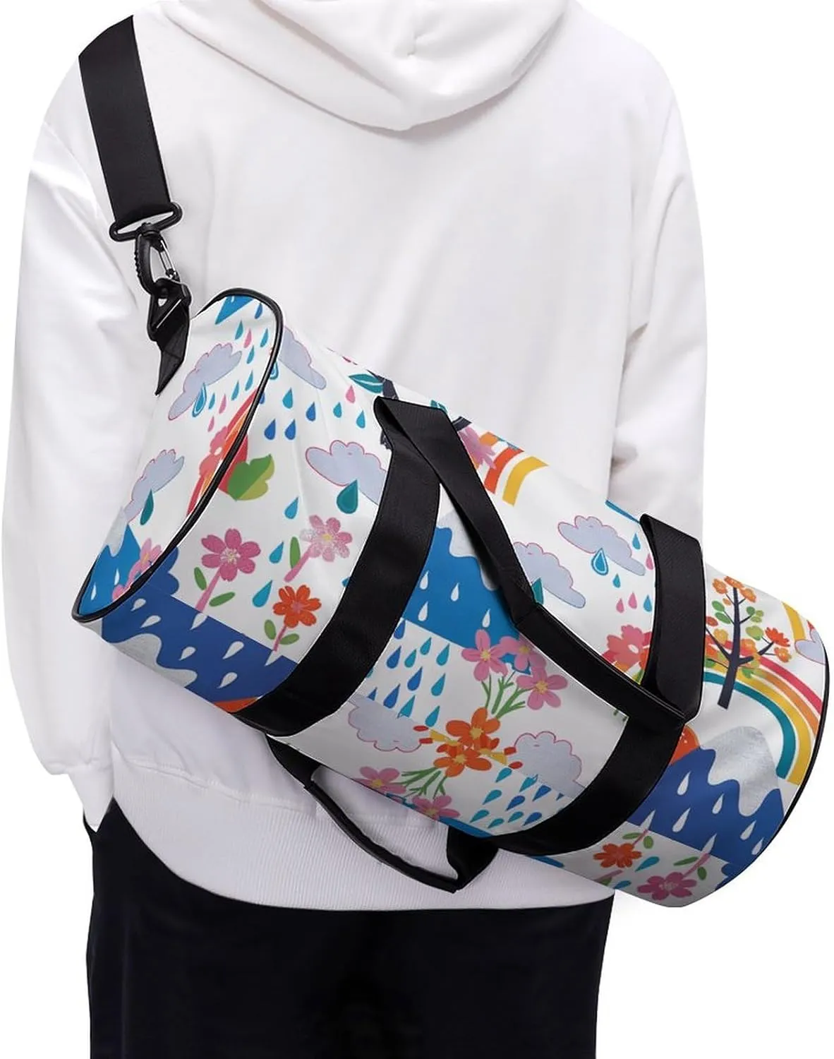 Travel Duffel Bag for Men And Women,Clouds And Raindrops Waterproof Sports Fitness Bag Portable Travel Duffel Bag