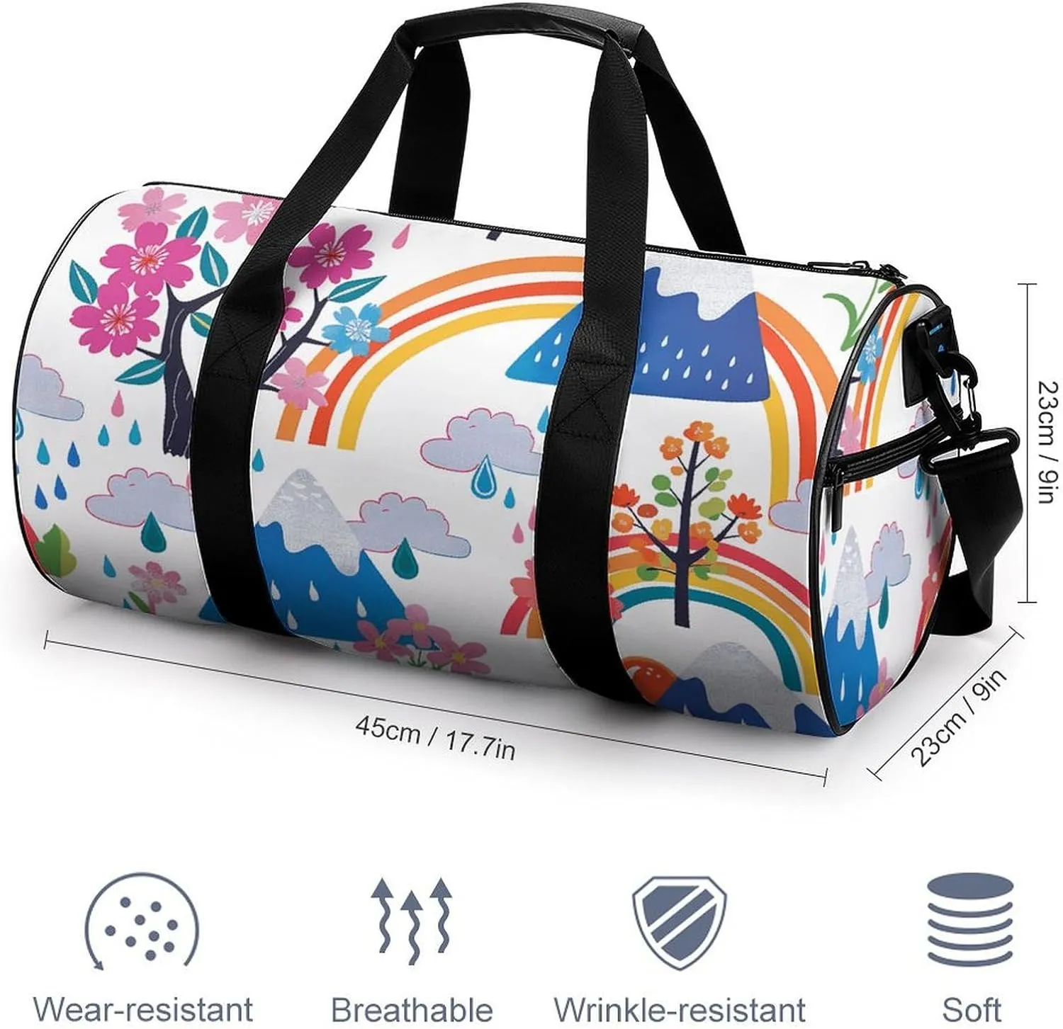 Travel Duffel Bag for Men And Women,Clouds And Raindrops Waterproof Sports Fitness Bag Portable Travel Duffel Bag