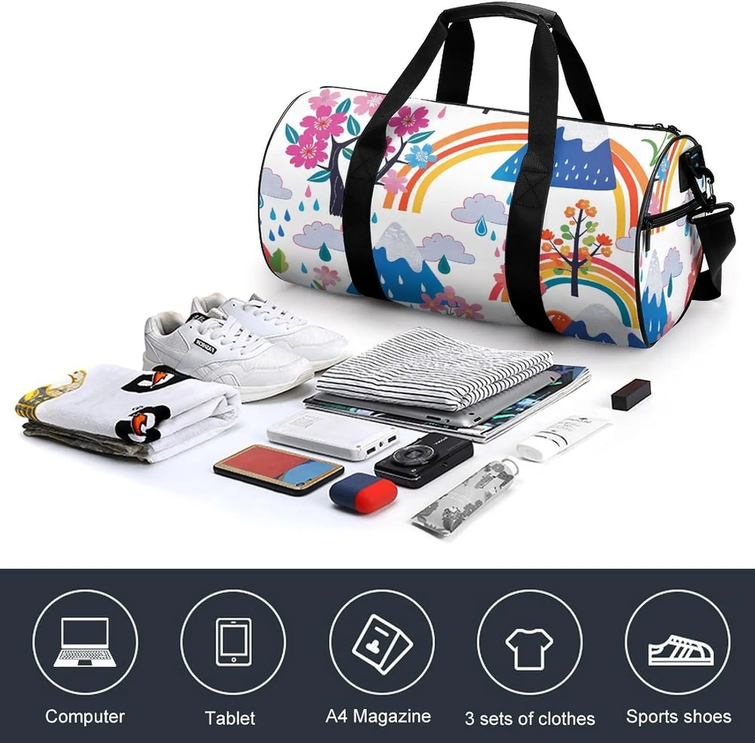 Travel Duffel Bag for Men And Women,Clouds And Raindrops Waterproof Sports Fitness Bag Portable Travel Duffel Bag