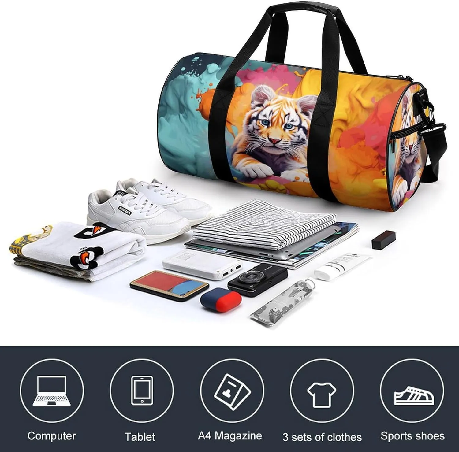 Travel Duffel Bag for Men And Women,Color Animation Waterproof Sports Fitness Bag Portable Travel Duffel Bag
