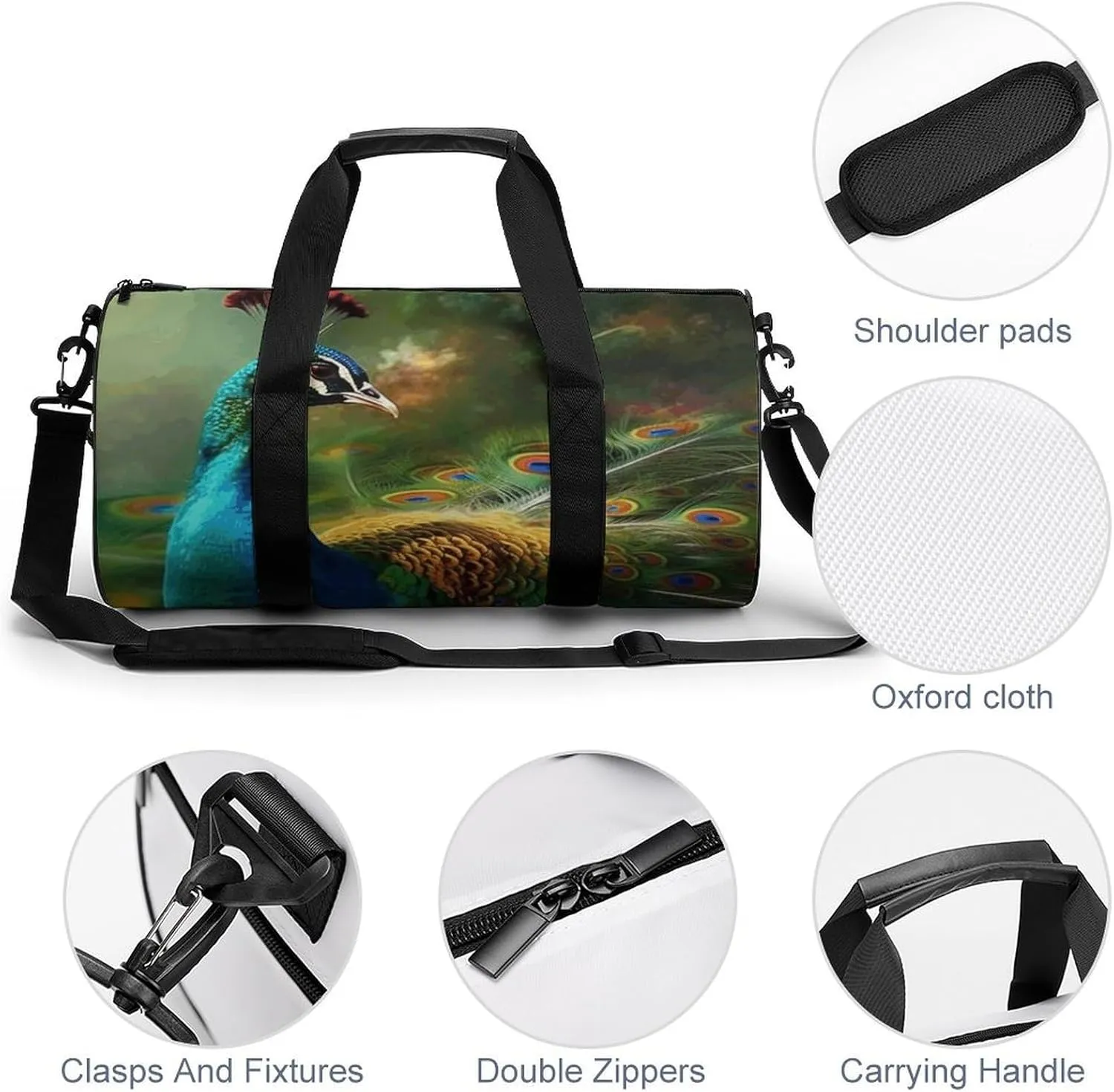 Travel Duffel Bag for Men And Women,Colorful Peacock Waterproof Sports Fitness Bag Portable Travel Duffel Bag