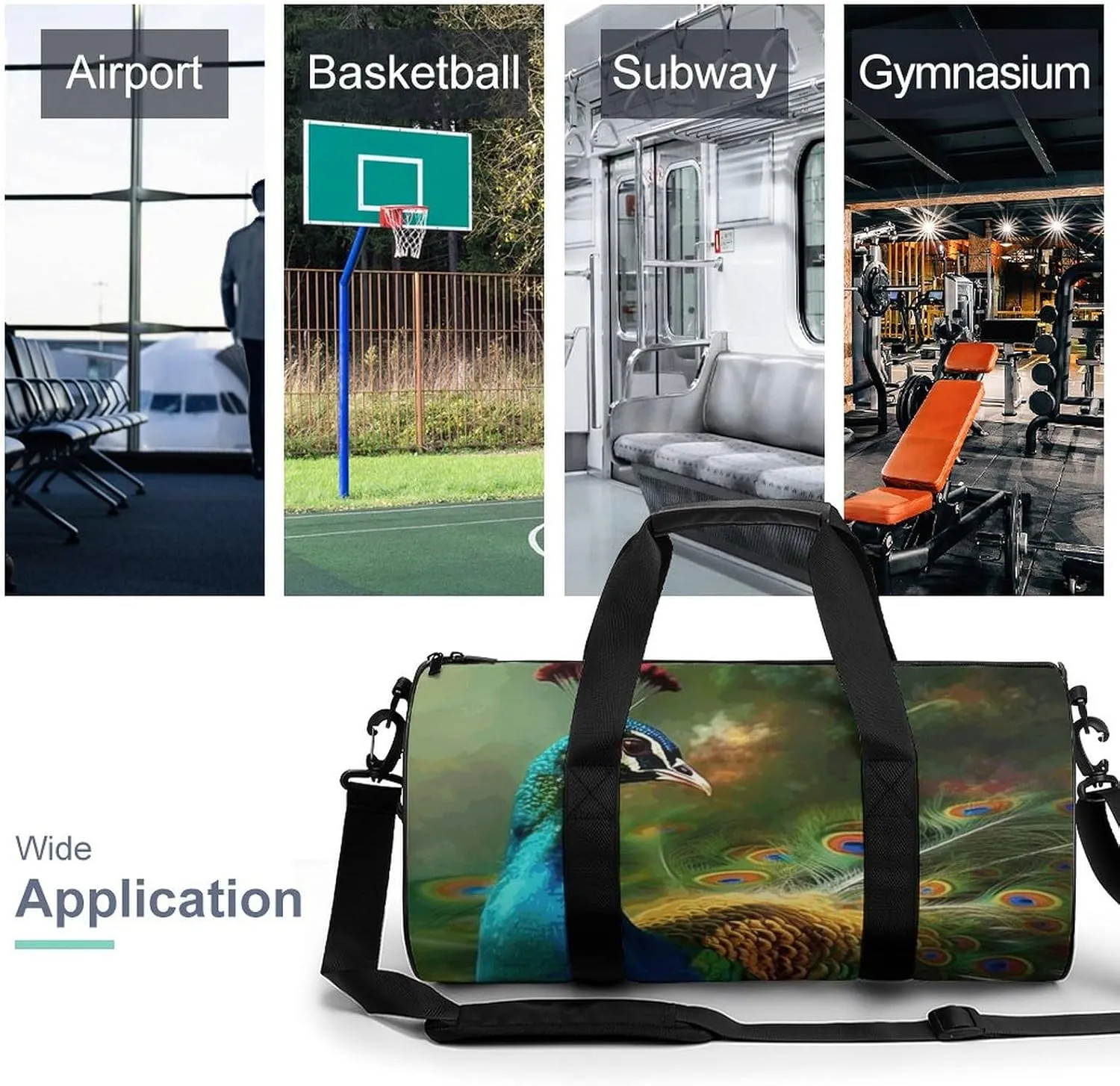 Travel Duffel Bag for Men And Women,Colorful Peacock Waterproof Sports Fitness Bag Portable Travel Duffel Bag