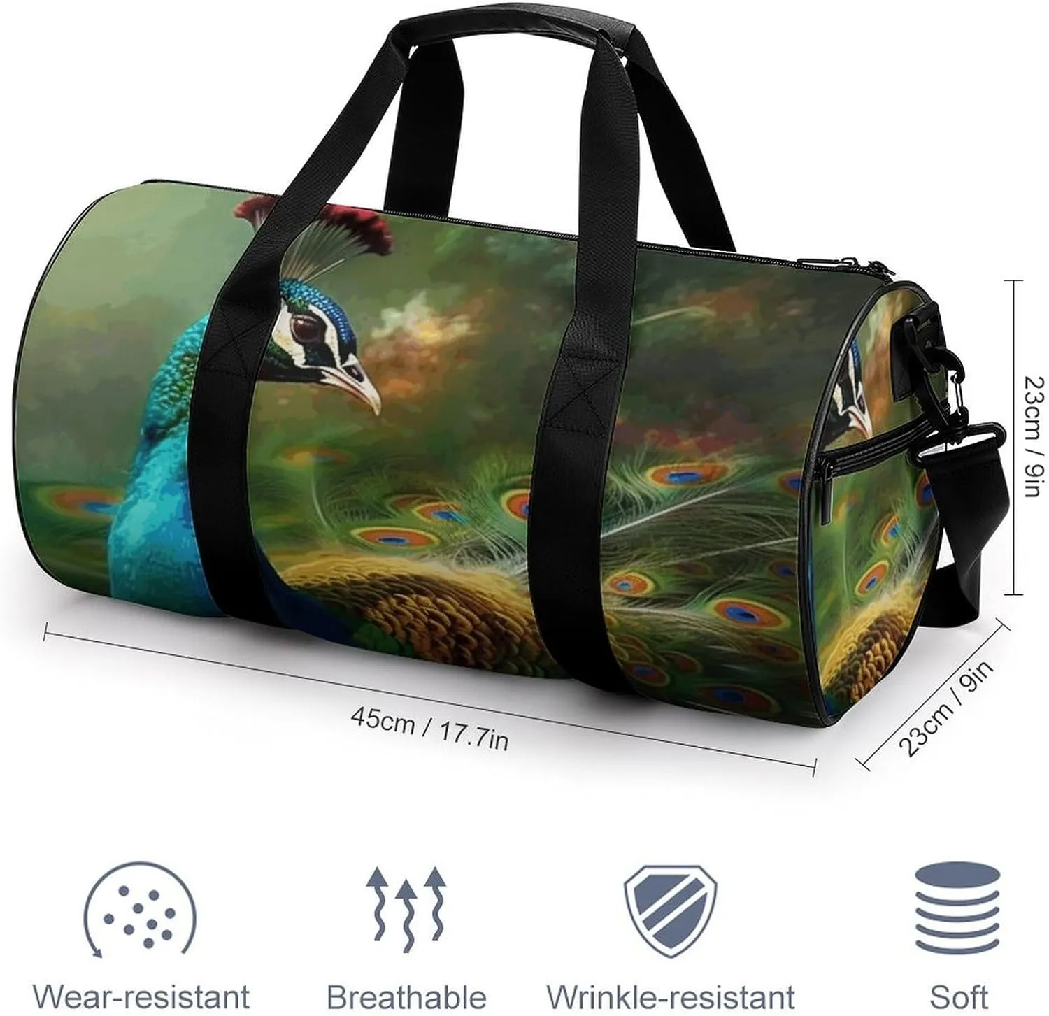Travel Duffel Bag for Men And Women,Colorful Peacock Waterproof Sports Fitness Bag Portable Travel Duffel Bag