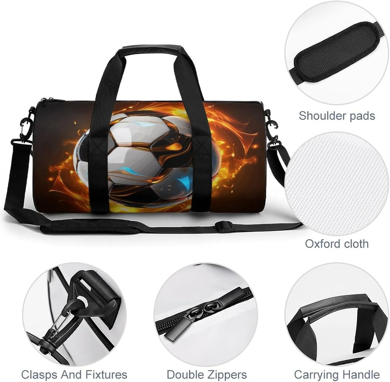 Travel Duffel Bag for Men And Women,Cool Soccer Ball Waterproof Sports Fitness Bag Portable Travel Duffel Bag
