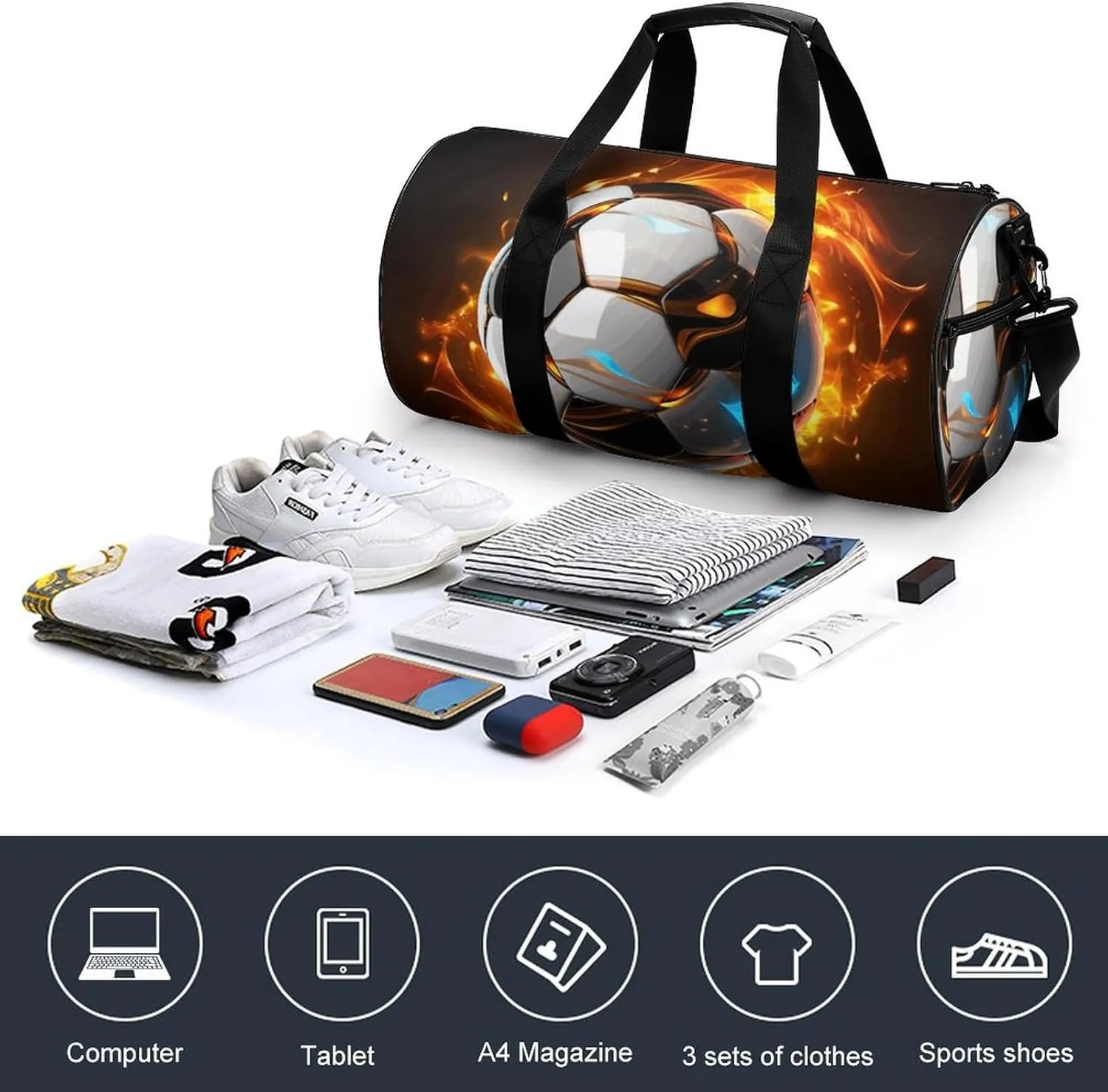 Travel Duffel Bag for Men And Women,Cool Soccer Ball Waterproof Sports Fitness Bag Portable Travel Duffel Bag