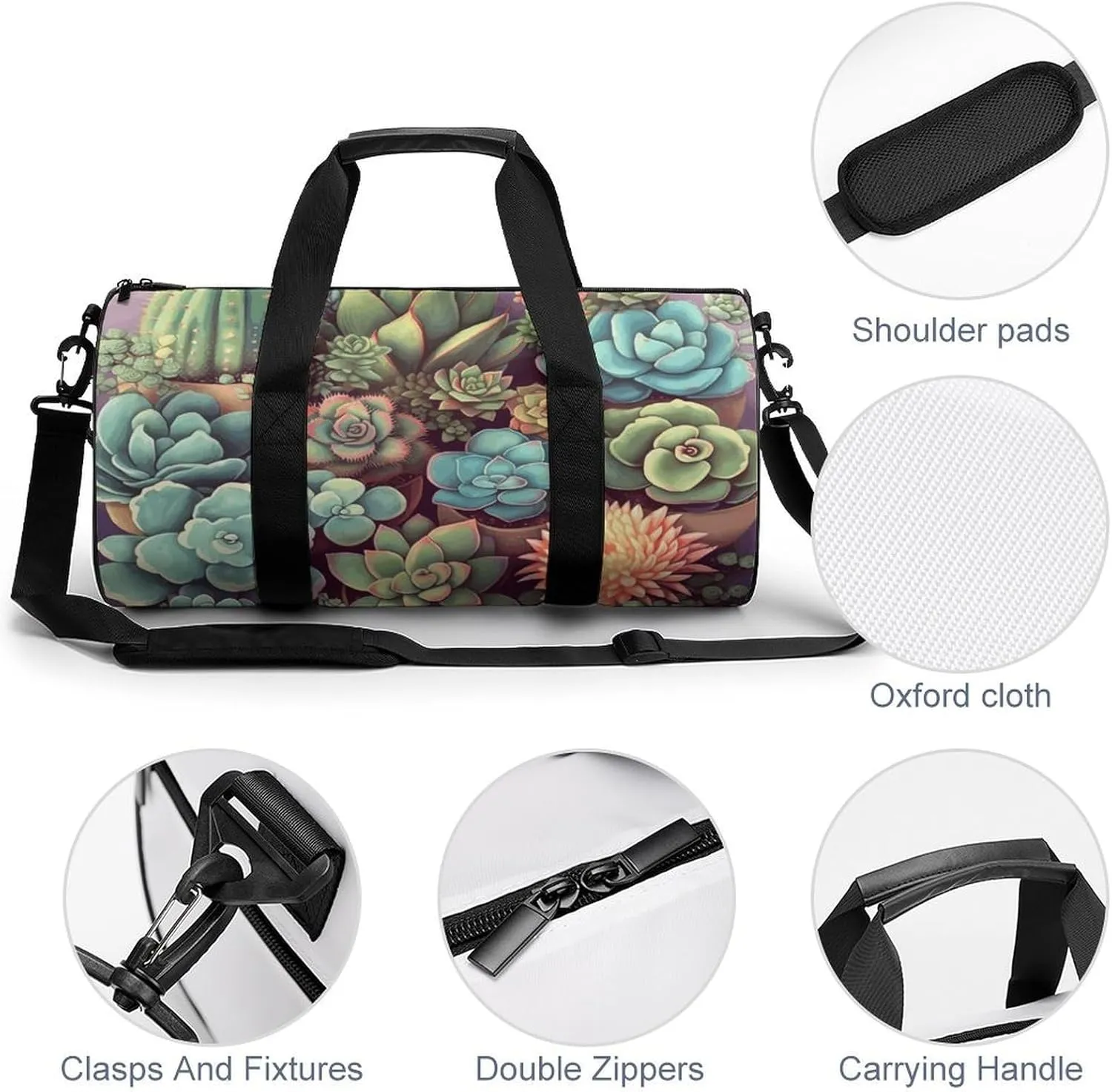 Travel Duffel Bag for Men And Women,Cute Succulents Waterproof Sports Fitness Bag Portable Travel Duffel Bag