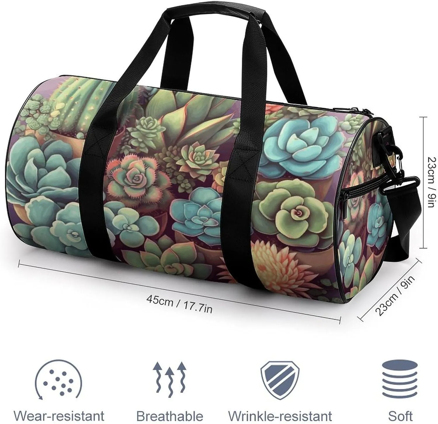 Travel Duffel Bag for Men And Women,Cute Succulents Waterproof Sports Fitness Bag Portable Travel Duffel Bag