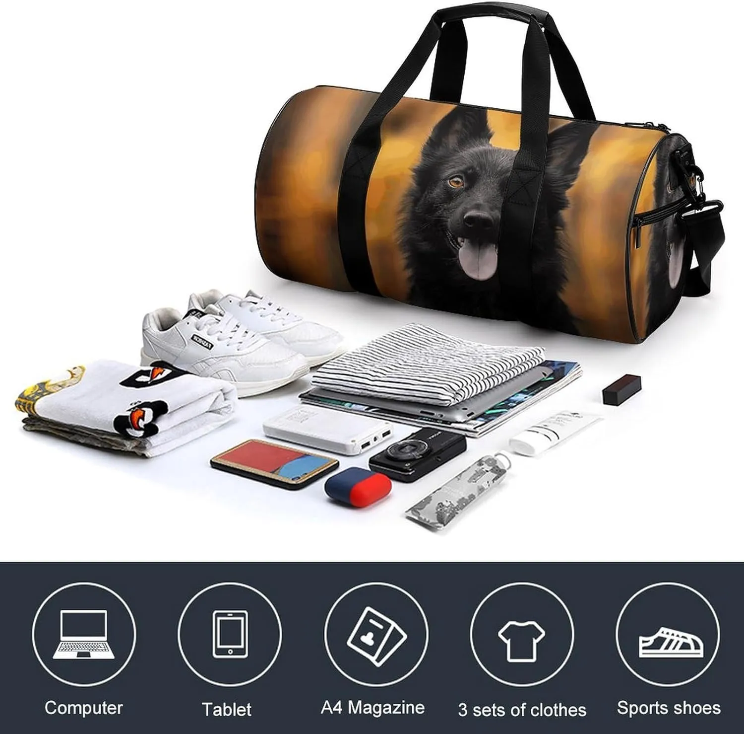 Travel Duffel Bag for Men And Women,Dog Sticking Out Tongue Waterproof Sports Fitness Bag Portable Travel Duffel Bag