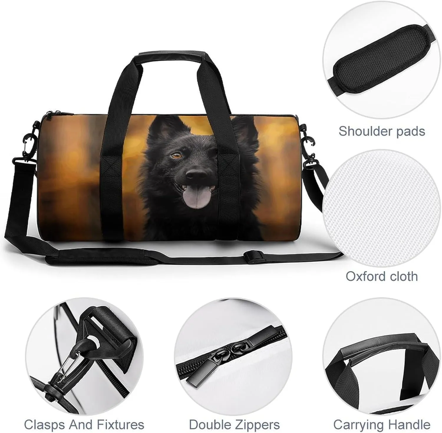 Travel Duffel Bag for Men And Women,Dog Sticking Out Tongue Waterproof Sports Fitness Bag Portable Travel Duffel Bag
