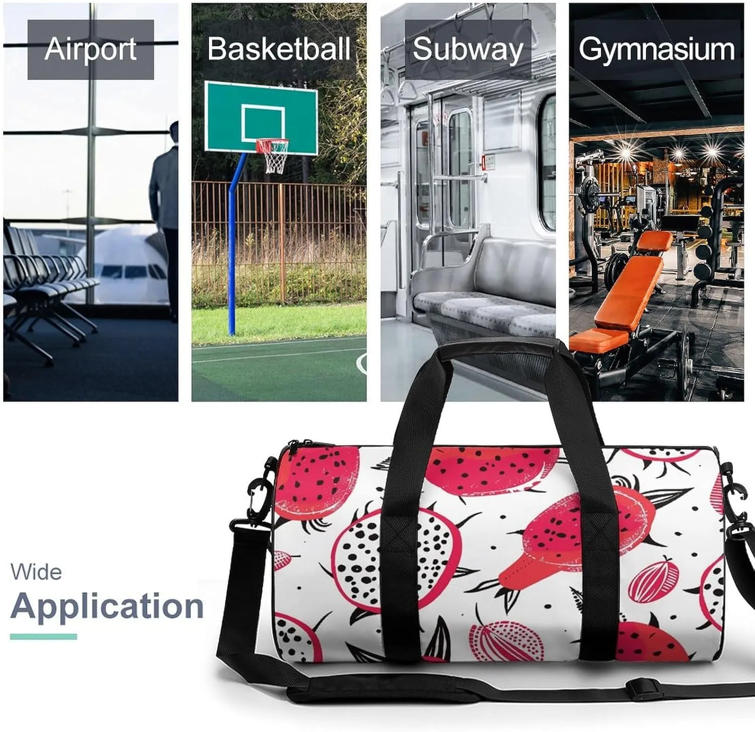 Travel Duffel Bag for Men And Women,Dragon Fruit Pattern Waterproof Sports Fitness Bag Portable Travel Duffel Bag