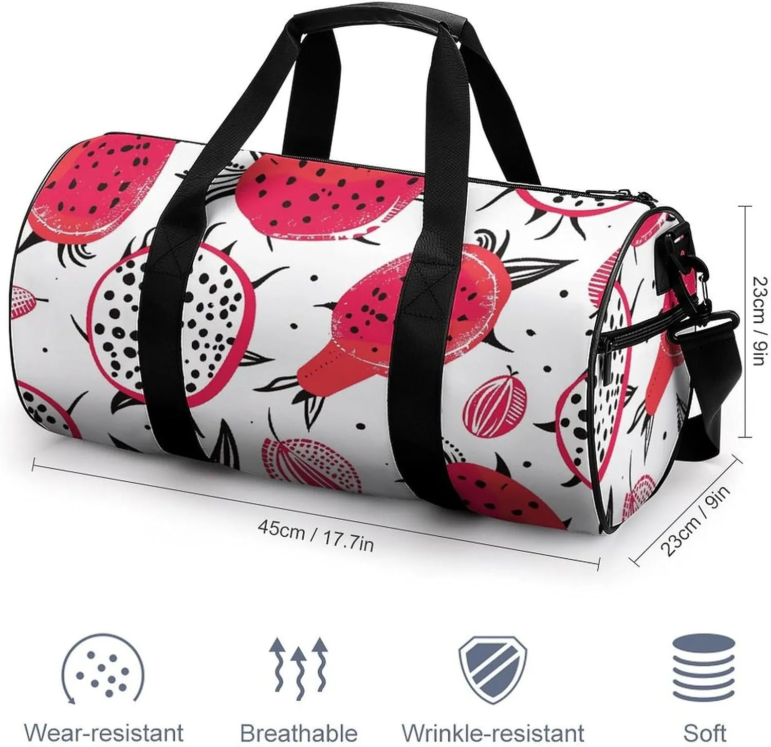 Travel Duffel Bag for Men And Women,Dragon Fruit Pattern Waterproof Sports Fitness Bag Portable Travel Duffel Bag