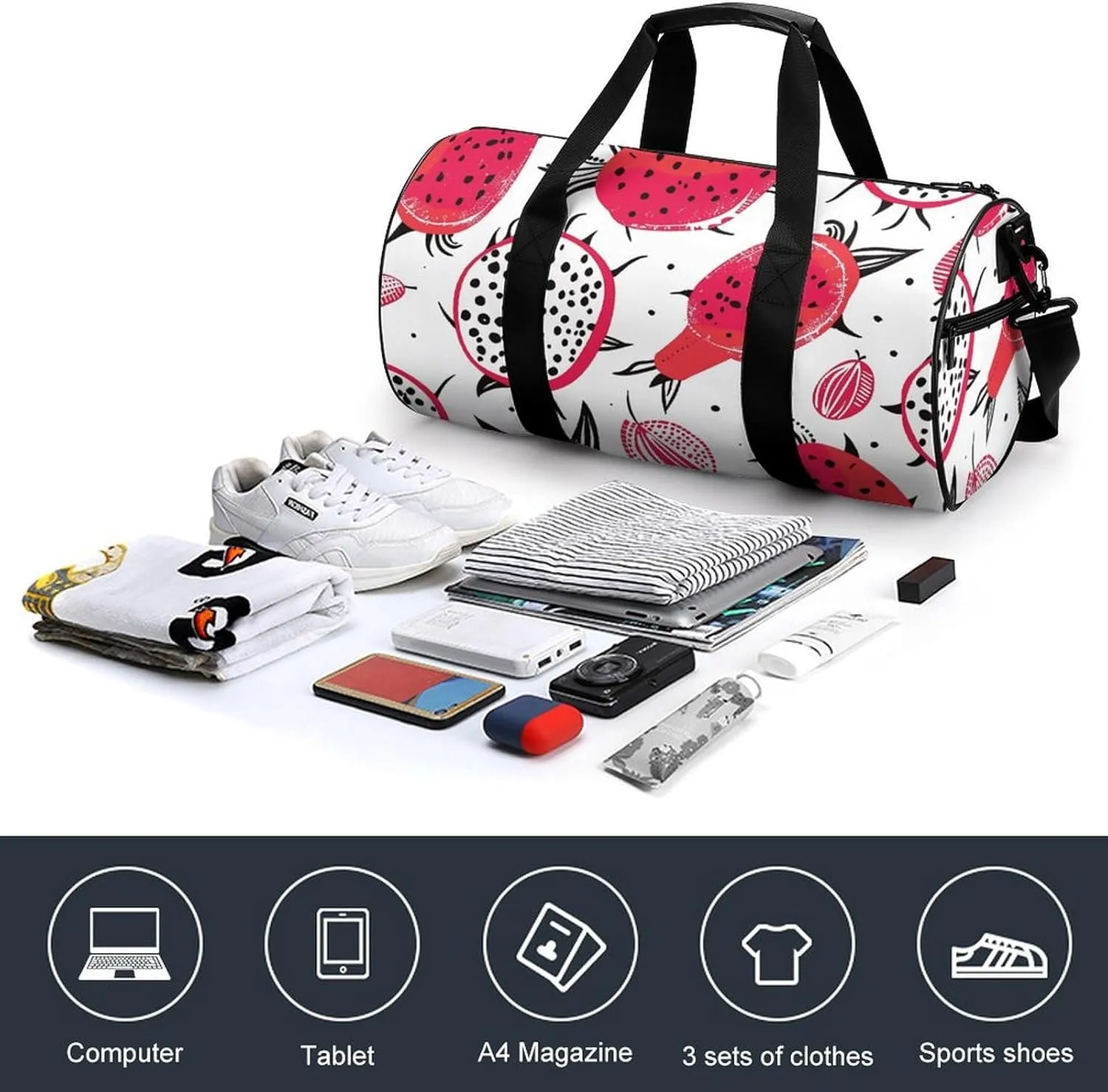 Travel Duffel Bag for Men And Women,Dragon Fruit Pattern Waterproof Sports Fitness Bag Portable Travel Duffel Bag