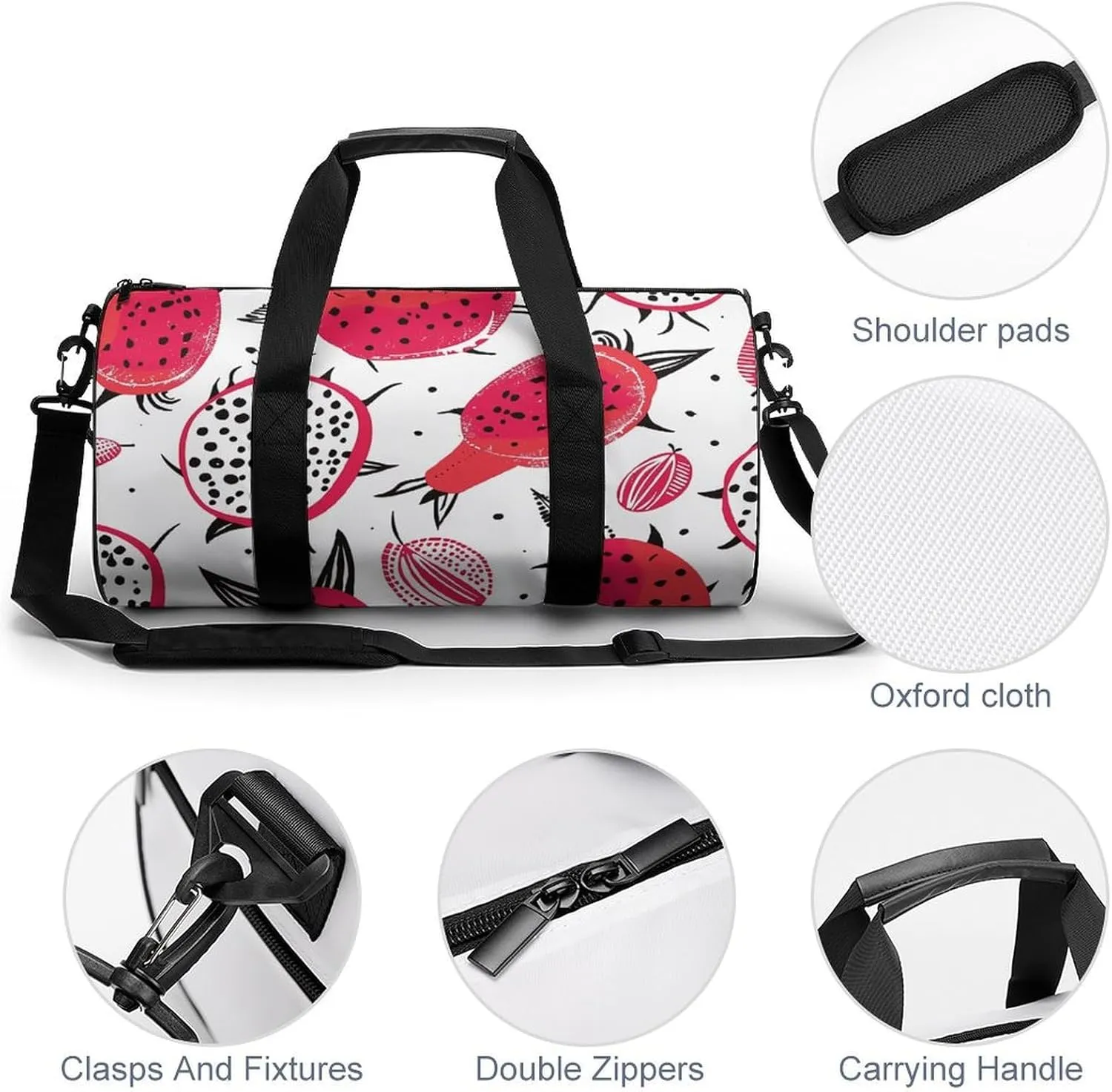 Travel Duffel Bag for Men And Women,Dragon Fruit Pattern Waterproof Sports Fitness Bag Portable Travel Duffel Bag