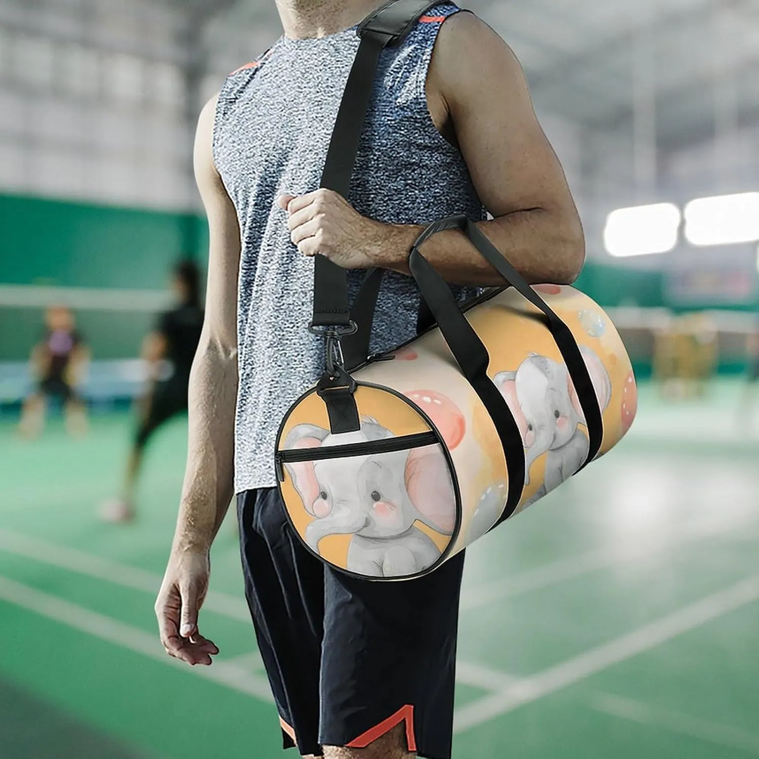 Travel Duffel Bag for Men And Women,Elephant on The Ground Waterproof Sports Fitness Bag Portable Travel Duffel Bag