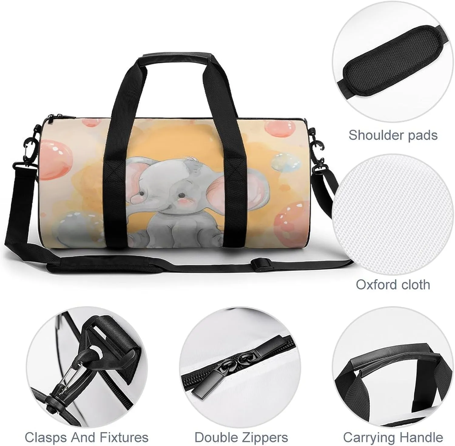 Travel Duffel Bag for Men And Women,Elephant on The Ground Waterproof Sports Fitness Bag Portable Travel Duffel Bag