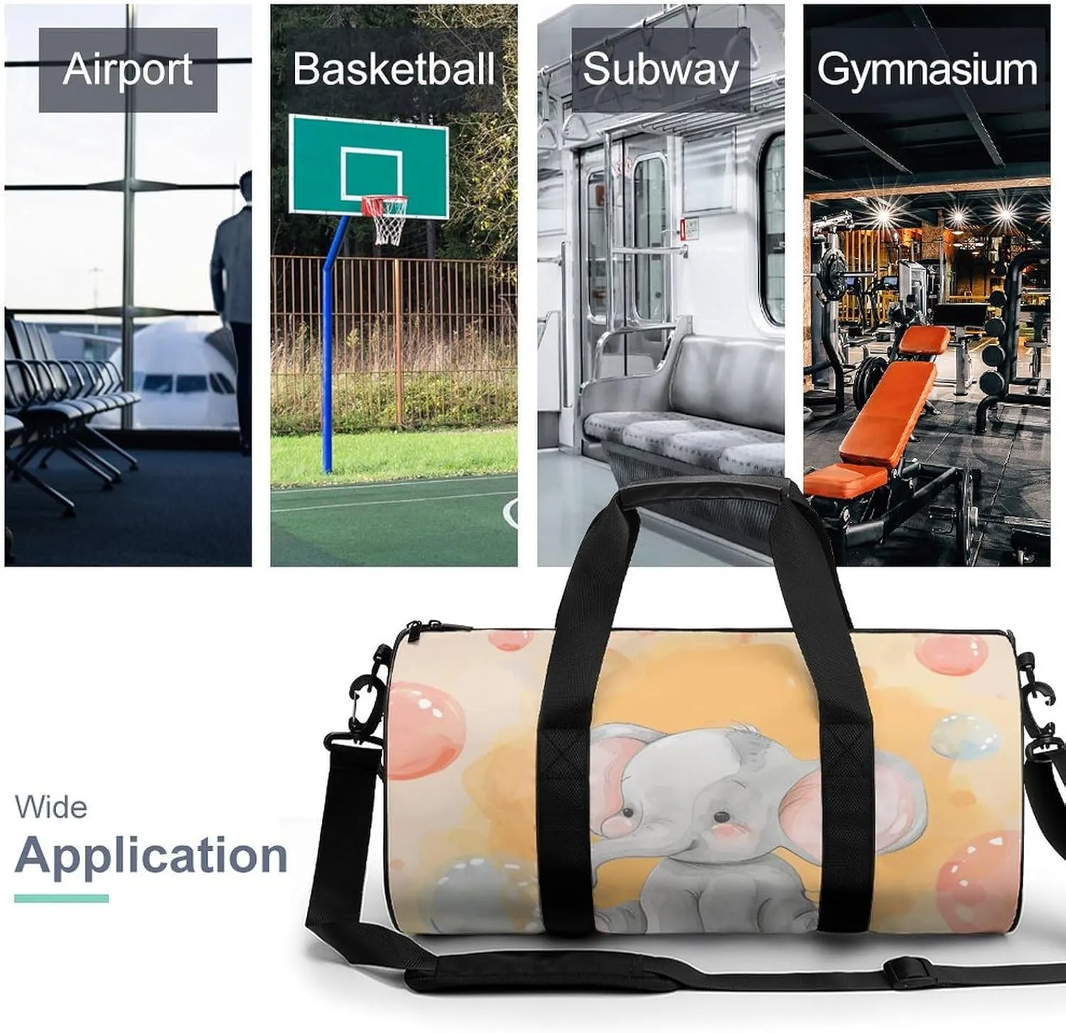 Travel Duffel Bag for Men And Women,Elephant on The Ground Waterproof Sports Fitness Bag Portable Travel Duffel Bag