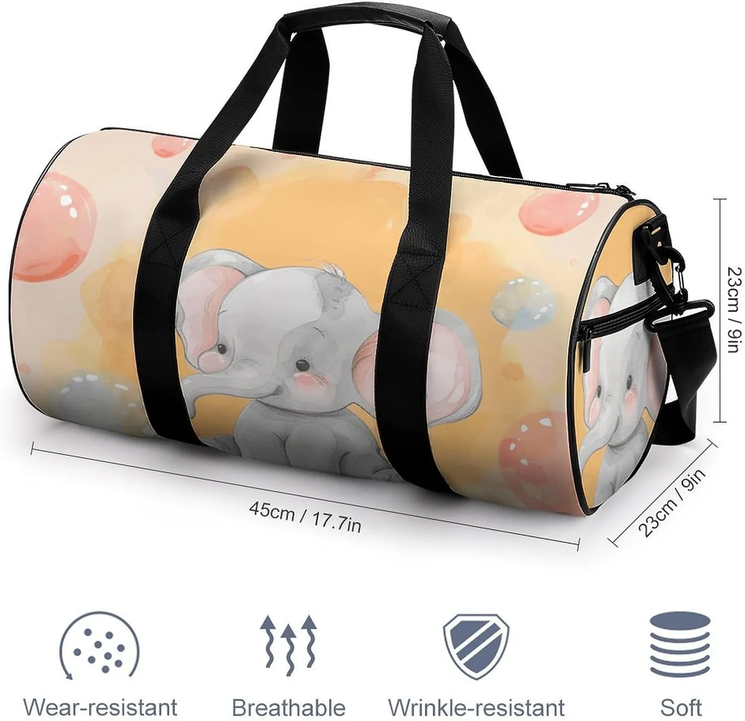 Travel Duffel Bag for Men And Women,Elephant on The Ground Waterproof Sports Fitness Bag Portable Travel Duffel Bag