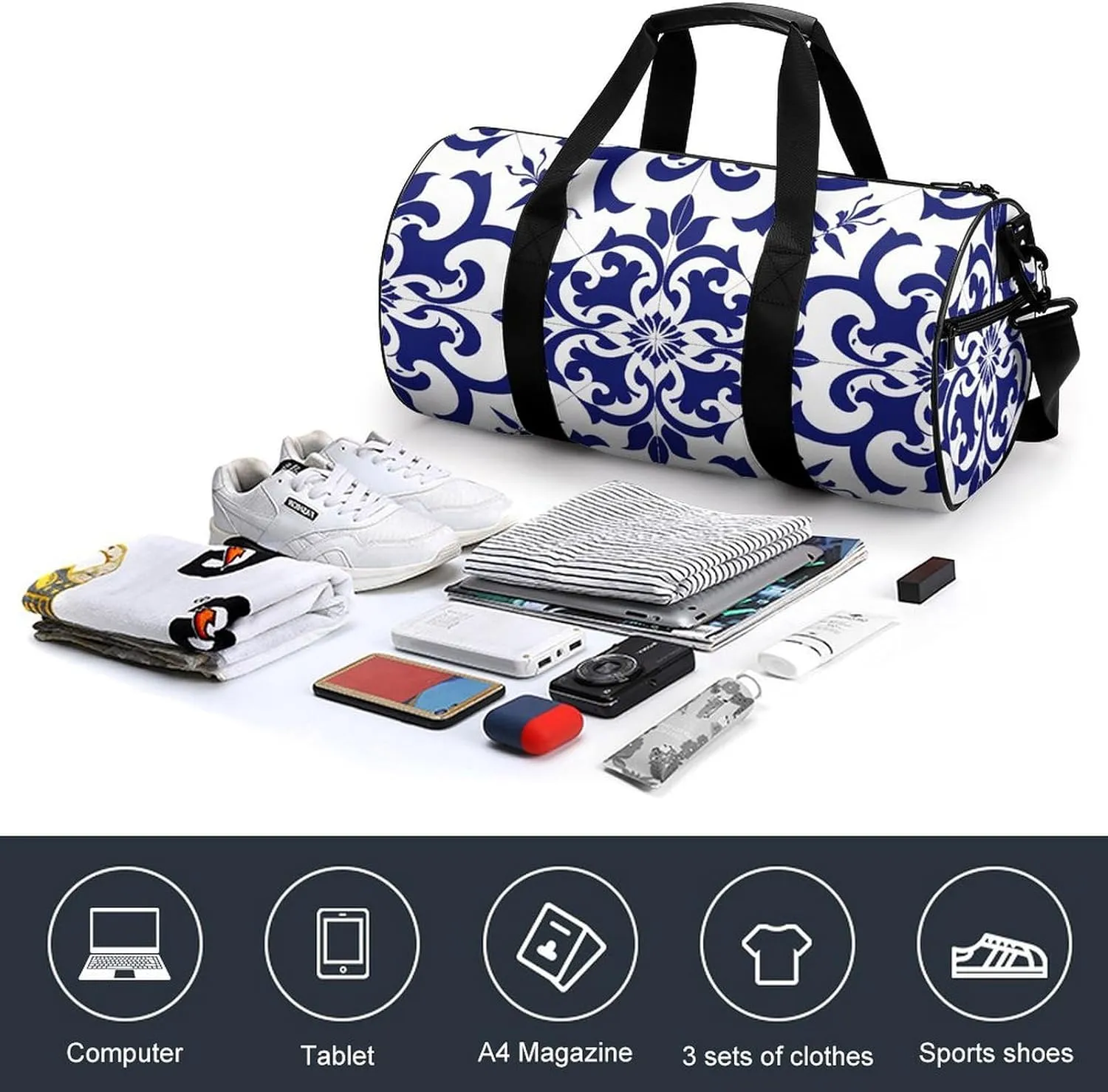 Travel Duffel Bag for Men And Women,Floral Decorative Style Waterproof Sports Fitness Bag Portable Travel Duffel Bag