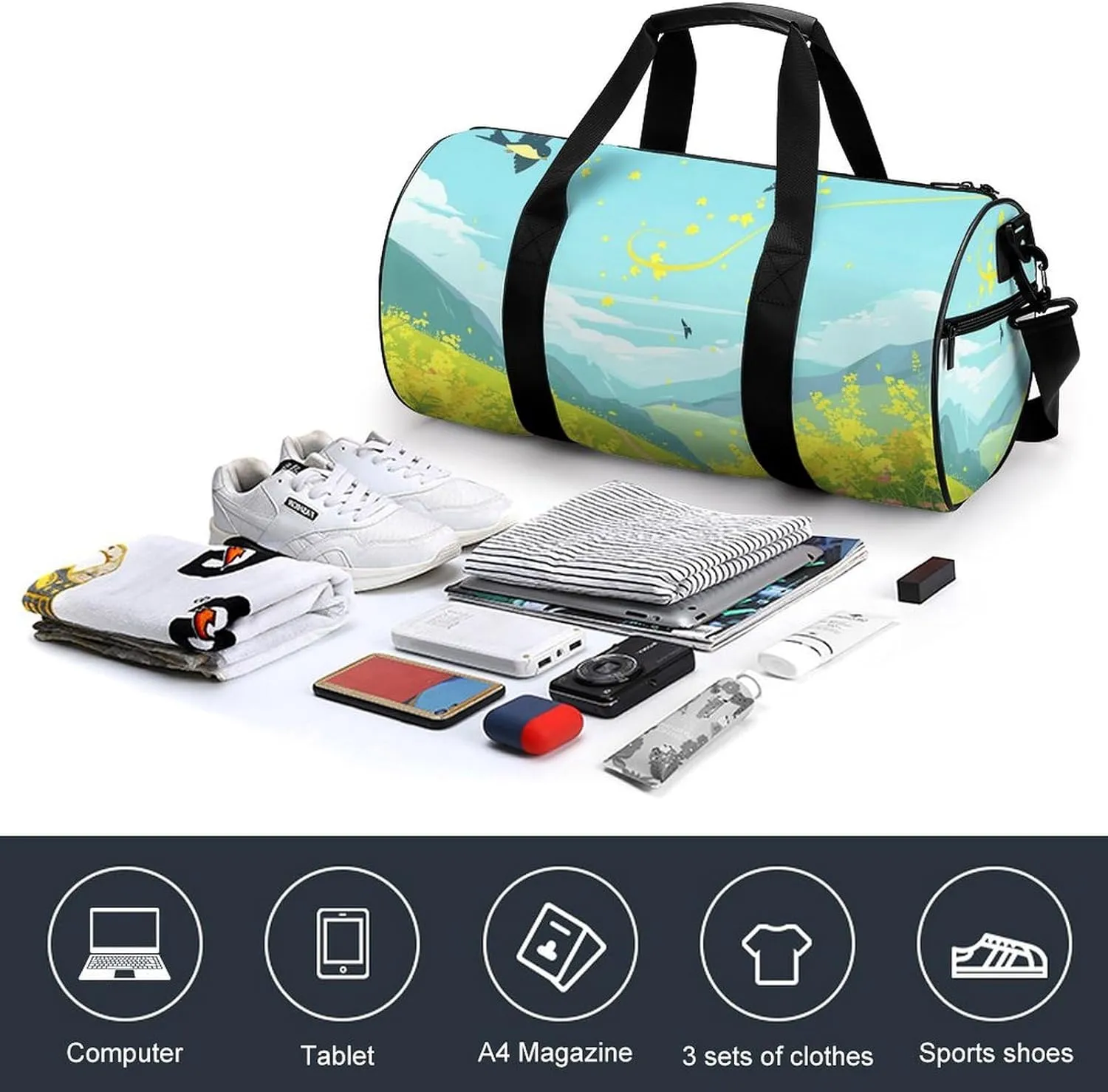 Travel Duffel Bag for Men And Women,Flowers And Swallows Waterproof Sports Fitness Bag Portable Travel Duffel Bag