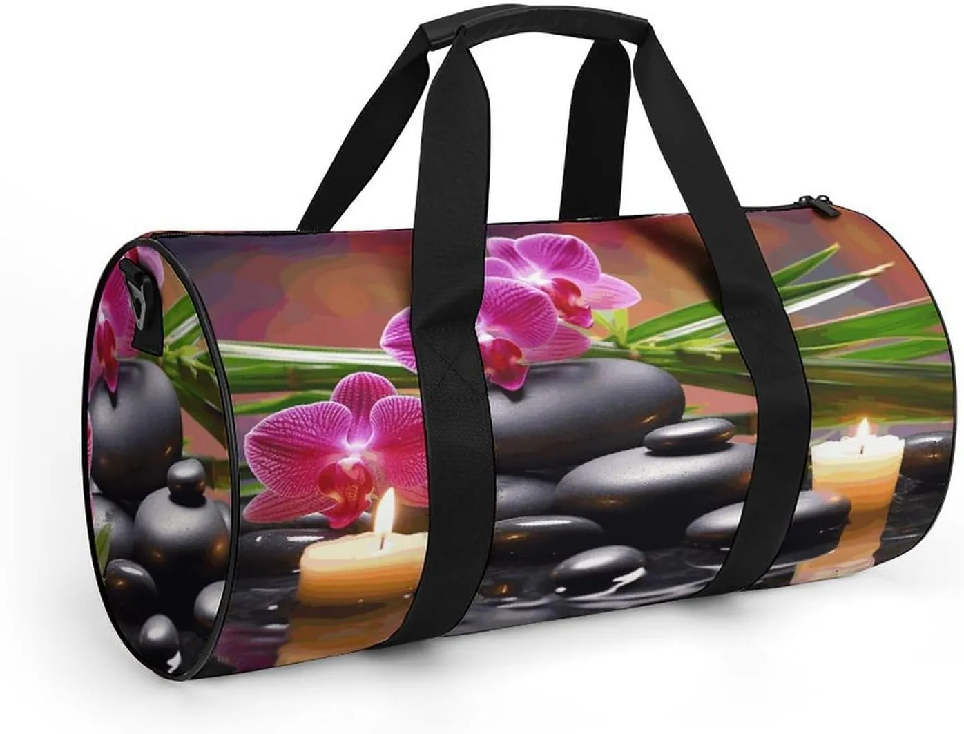 Travel Duffel Bag for Men And Women,Flowers in Fountain Massage Stones And Bamboo Waterproof Sports Fitness Bag Portable Travel Duffel Bag, 17.7in/9in/9in