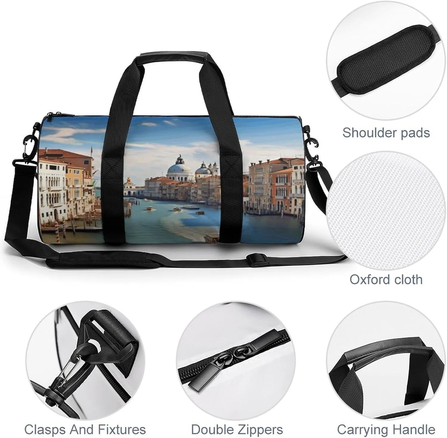Travel Duffel Bag for Men And Women,Grand Canal in Italy Waterproof Sports Fitness Bag Portable Travel Duffel Bag