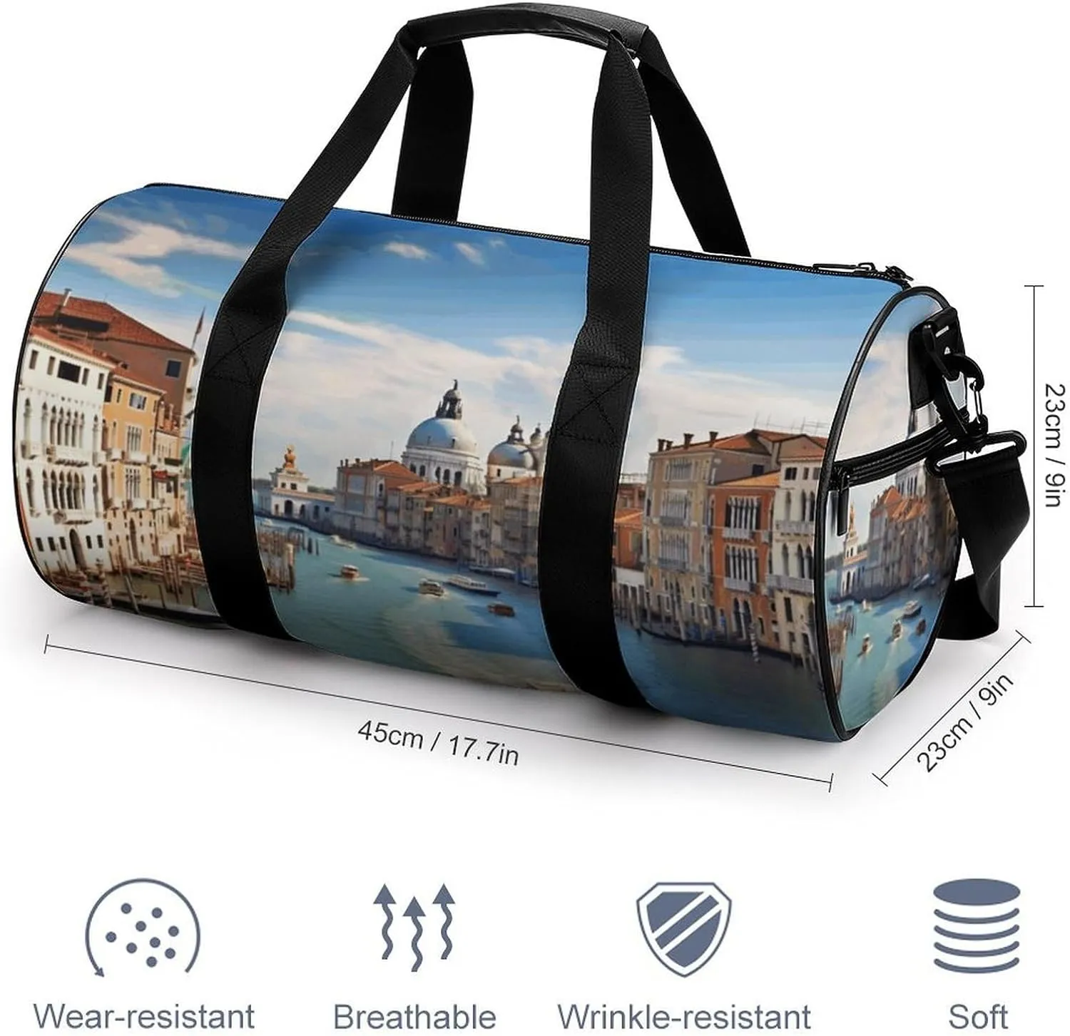 Travel Duffel Bag for Men And Women,Grand Canal in Italy Waterproof Sports Fitness Bag Portable Travel Duffel Bag
