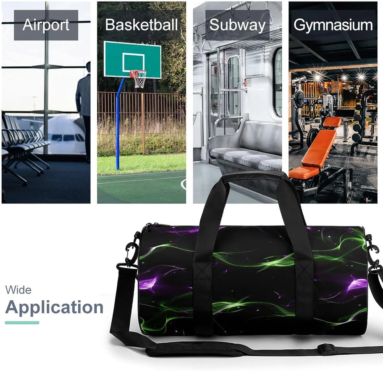 Travel Duffel Bag for Men And Women,Green And Purple Lights Waterproof Sports Fitness Bag Portable Travel Duffel Bag