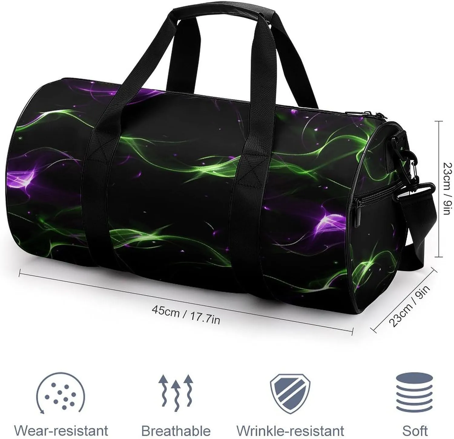 Travel Duffel Bag for Men And Women,Green And Purple Lights Waterproof Sports Fitness Bag Portable Travel Duffel Bag