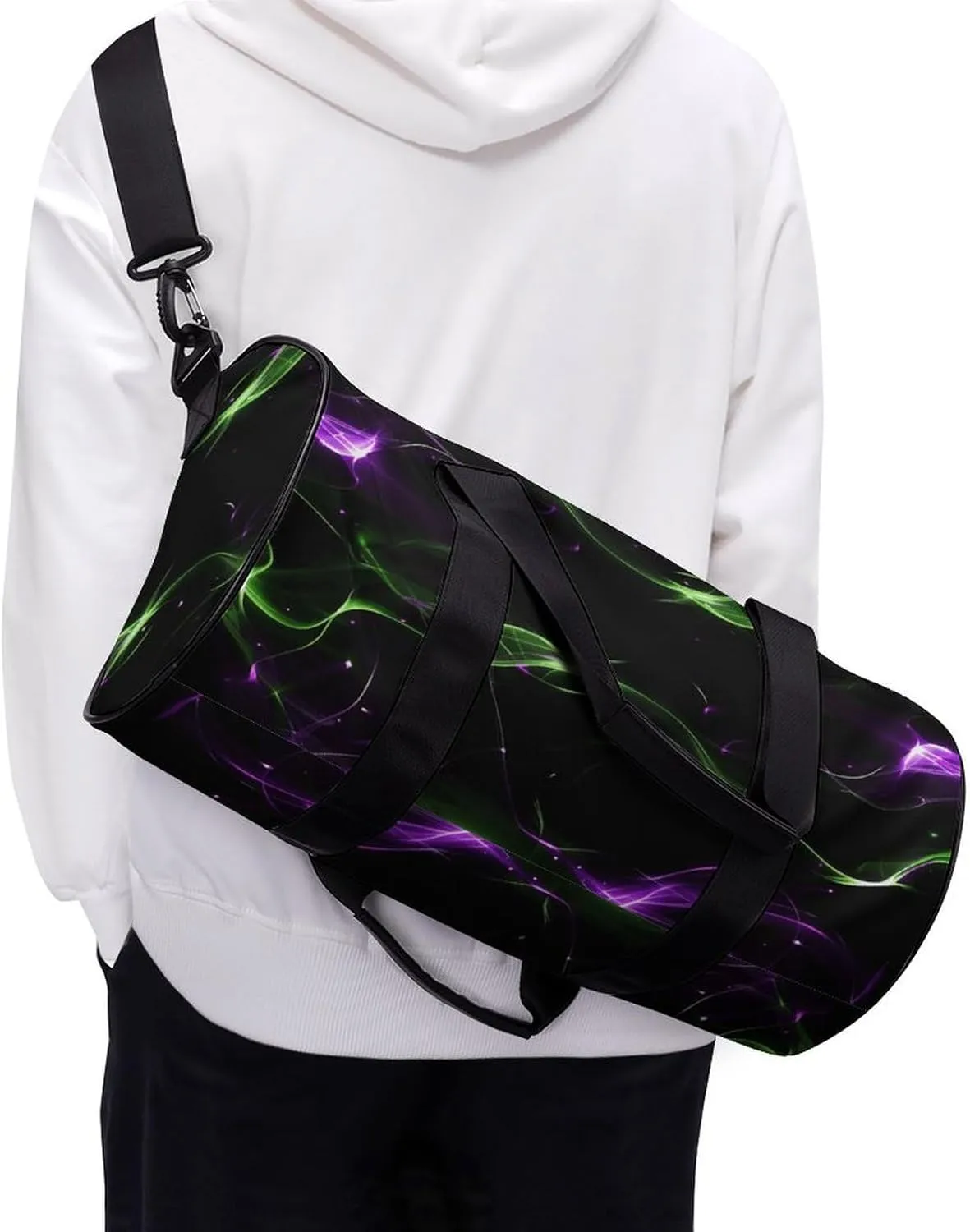Travel Duffel Bag for Men And Women,Green And Purple Lights Waterproof Sports Fitness Bag Portable Travel Duffel Bag