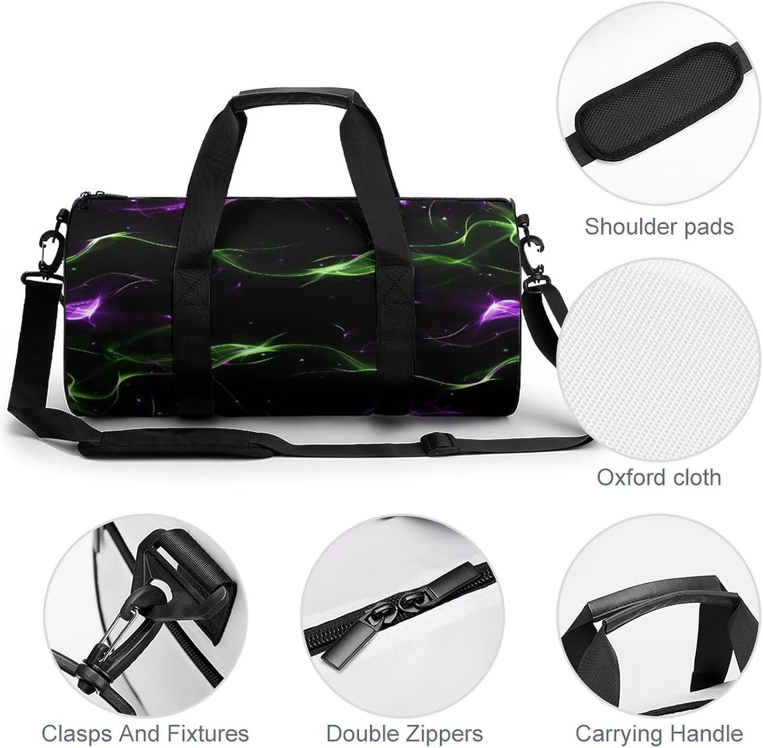 Travel Duffel Bag for Men And Women,Green And Purple Lights Waterproof Sports Fitness Bag Portable Travel Duffel Bag