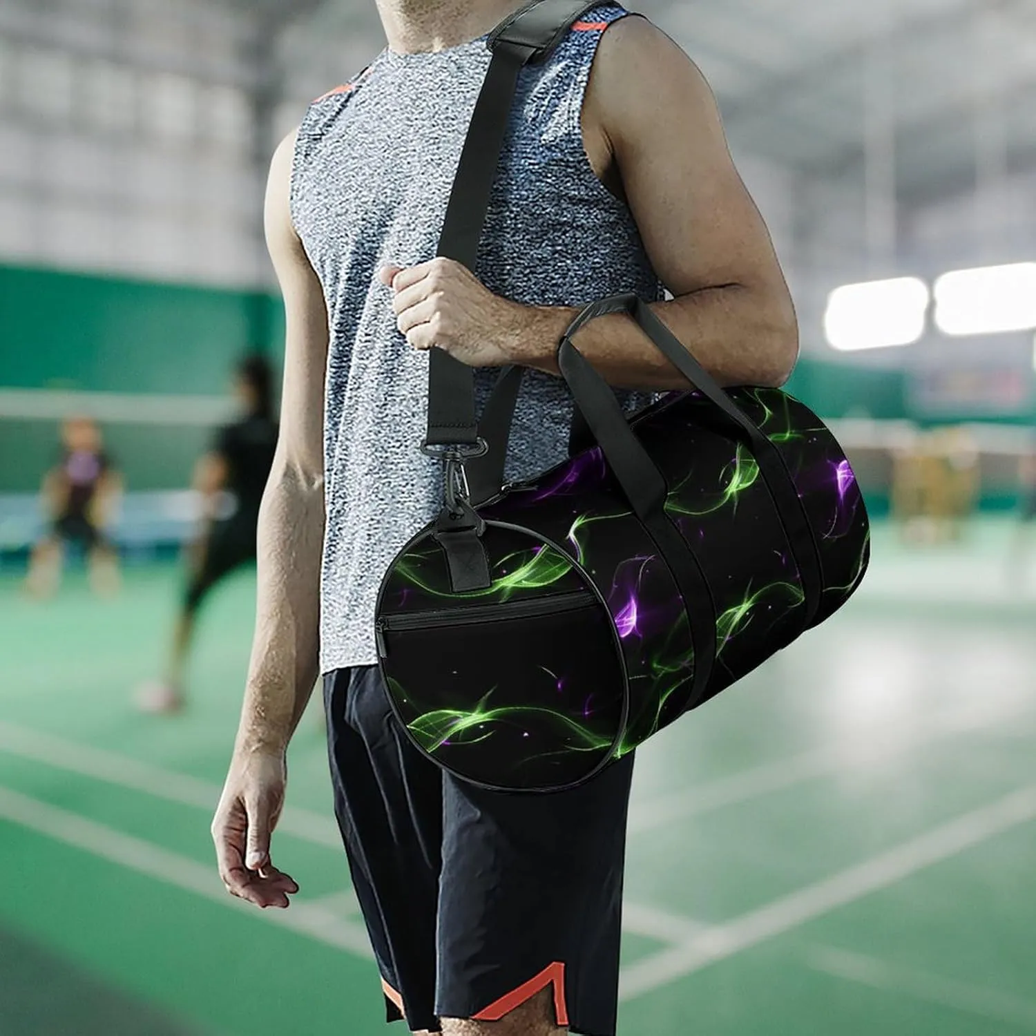Travel Duffel Bag for Men And Women,Green And Purple Lights Waterproof Sports Fitness Bag Portable Travel Duffel Bag