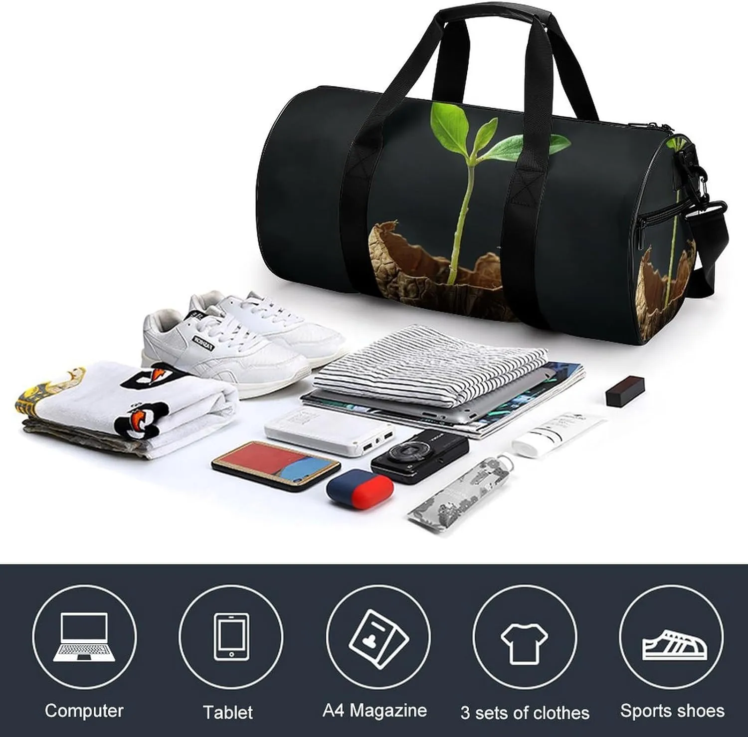 Travel Duffel Bag for Men And Women,Green Shoots Growing Waterproof Sports Fitness Bag Portable Travel Duffel Bag