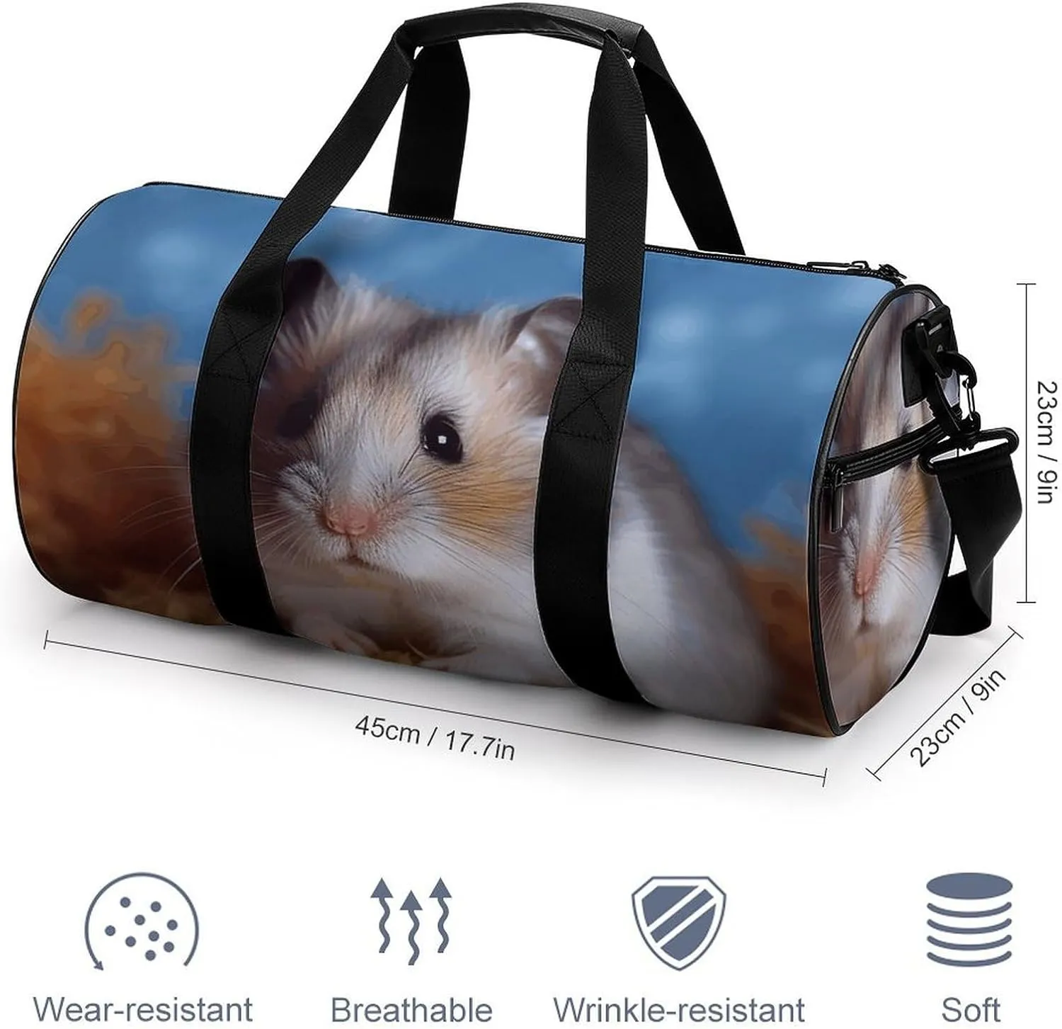 Travel Duffel Bag for Men And Women,Hamster Waterproof Sports Fitness Bag Portable Travel Duffel Bag, 17.7in/9in/9in