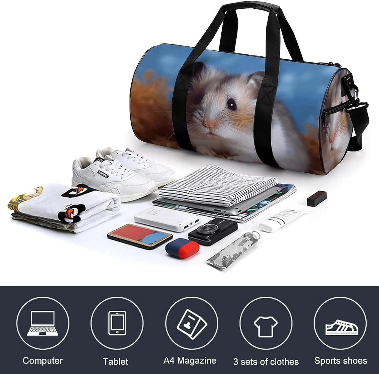 Travel Duffel Bag for Men And Women,Hamster Waterproof Sports Fitness Bag Portable Travel Duffel Bag, 17.7in/9in/9in