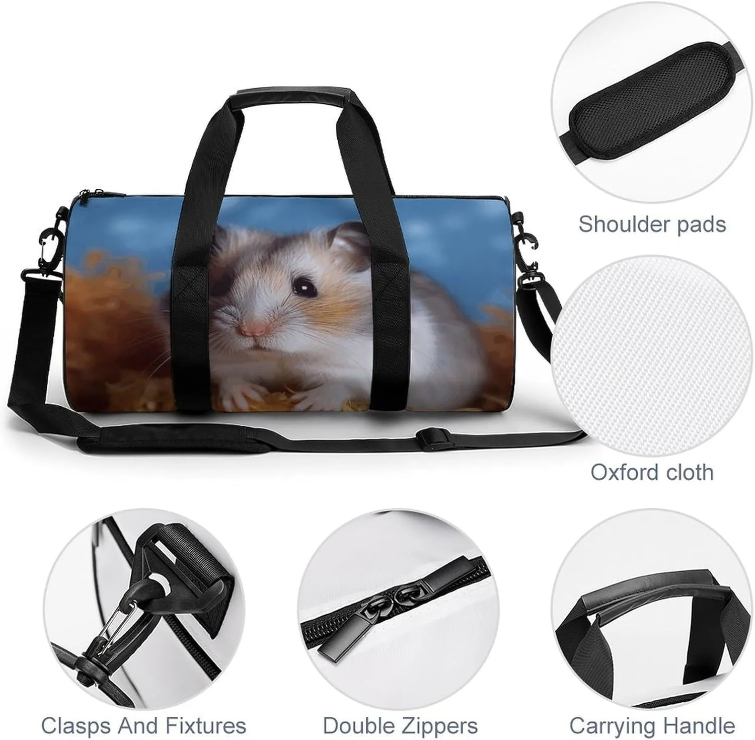 Travel Duffel Bag for Men And Women,Hamster Waterproof Sports Fitness Bag Portable Travel Duffel Bag, 17.7in/9in/9in
