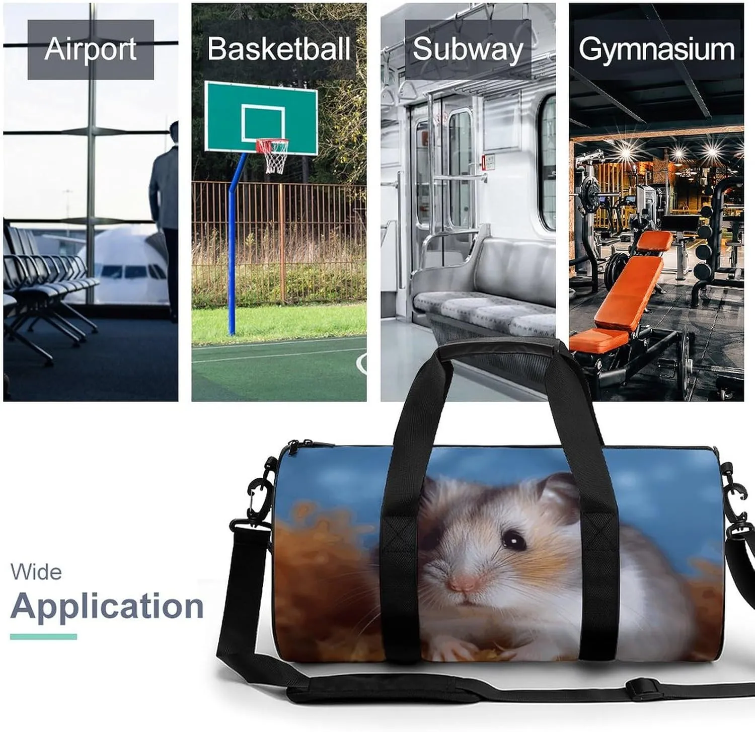 Travel Duffel Bag for Men And Women,Hamster Waterproof Sports Fitness Bag Portable Travel Duffel Bag, 17.7in/9in/9in