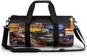 Travel Duffel Bag for Men And Women,Las Vegas Night City Waterproof Sports Fitness Bag Portable Travel Duffel Bag, 17.7in/9in/9in