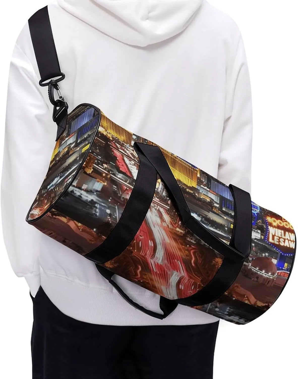 Travel Duffel Bag for Men And Women,Las Vegas Night City Waterproof Sports Fitness Bag Portable Travel Duffel Bag, 17.7in/9in/9in