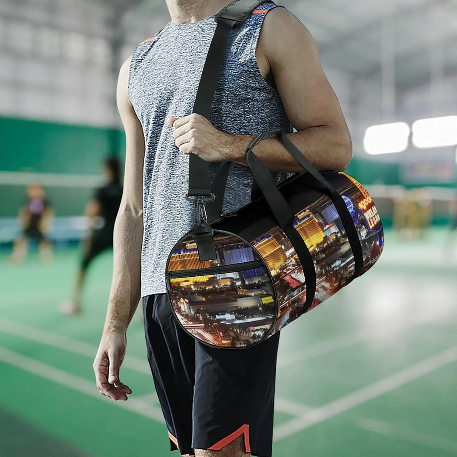 Travel Duffel Bag for Men And Women,Las Vegas Night City Waterproof Sports Fitness Bag Portable Travel Duffel Bag, 17.7in/9in/9in